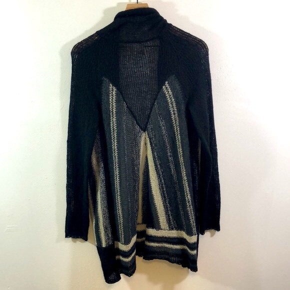 Adventura Open Drape Cardigan Sweater Black Gray & Cream Medium - Picture 2 of 5